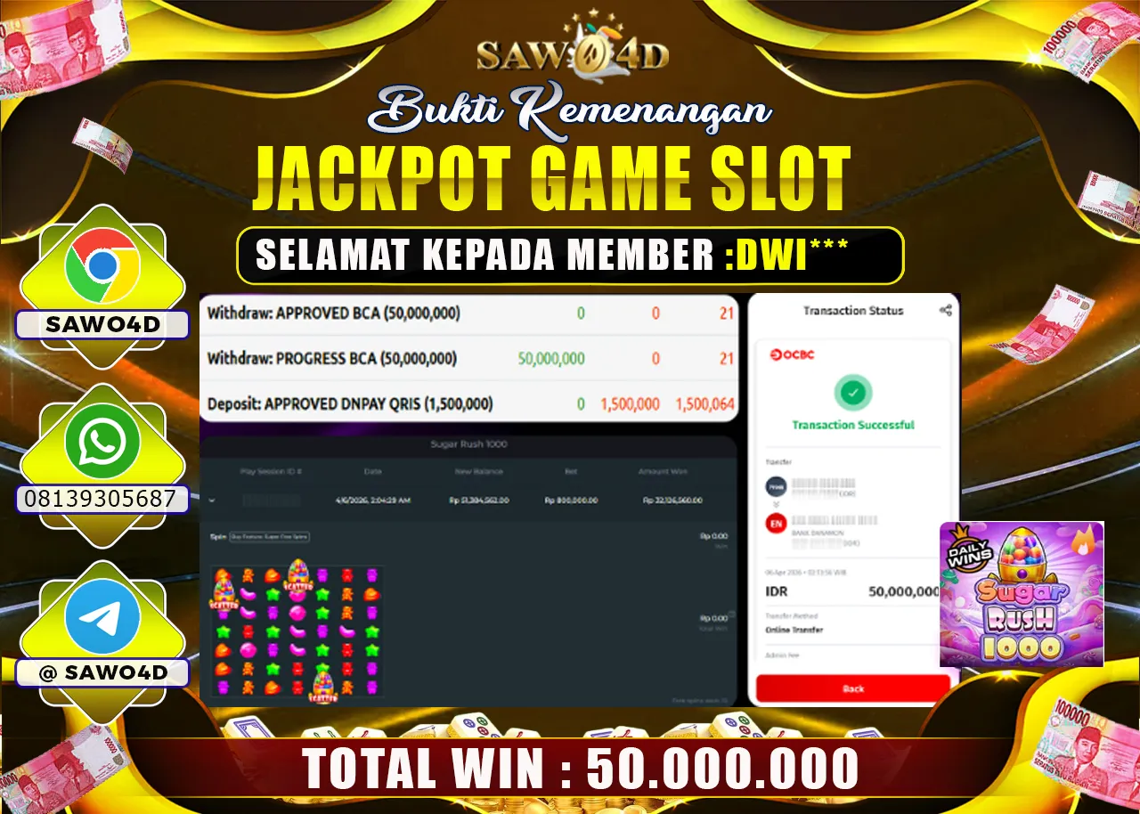SAWO4D JACKPOT SUGAR RUSH 1000 RP 50.000.000 -LUNAS