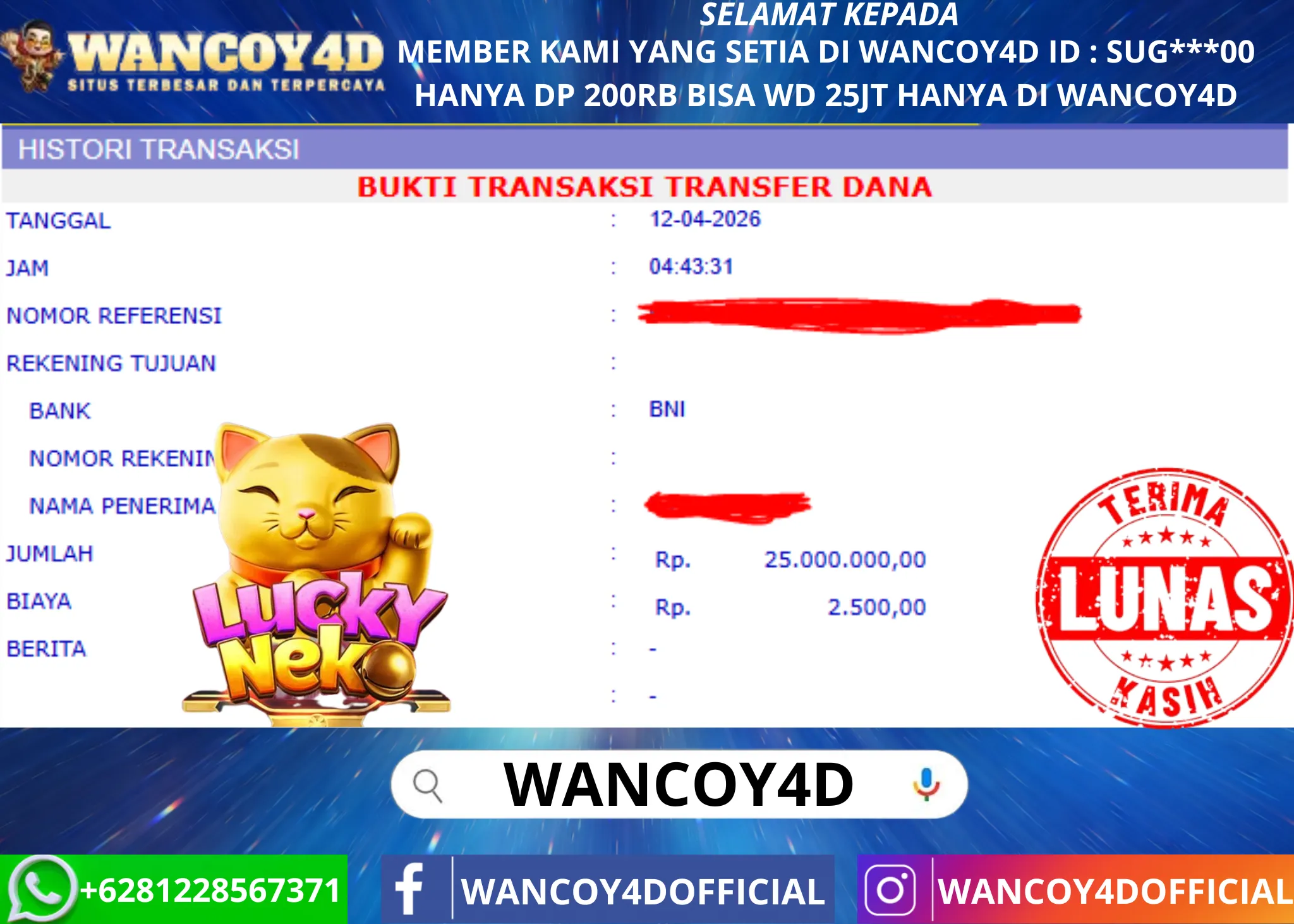WANCOY4D LUCKY NEKO PG SOFT RP.25.000.000 -LUNAS