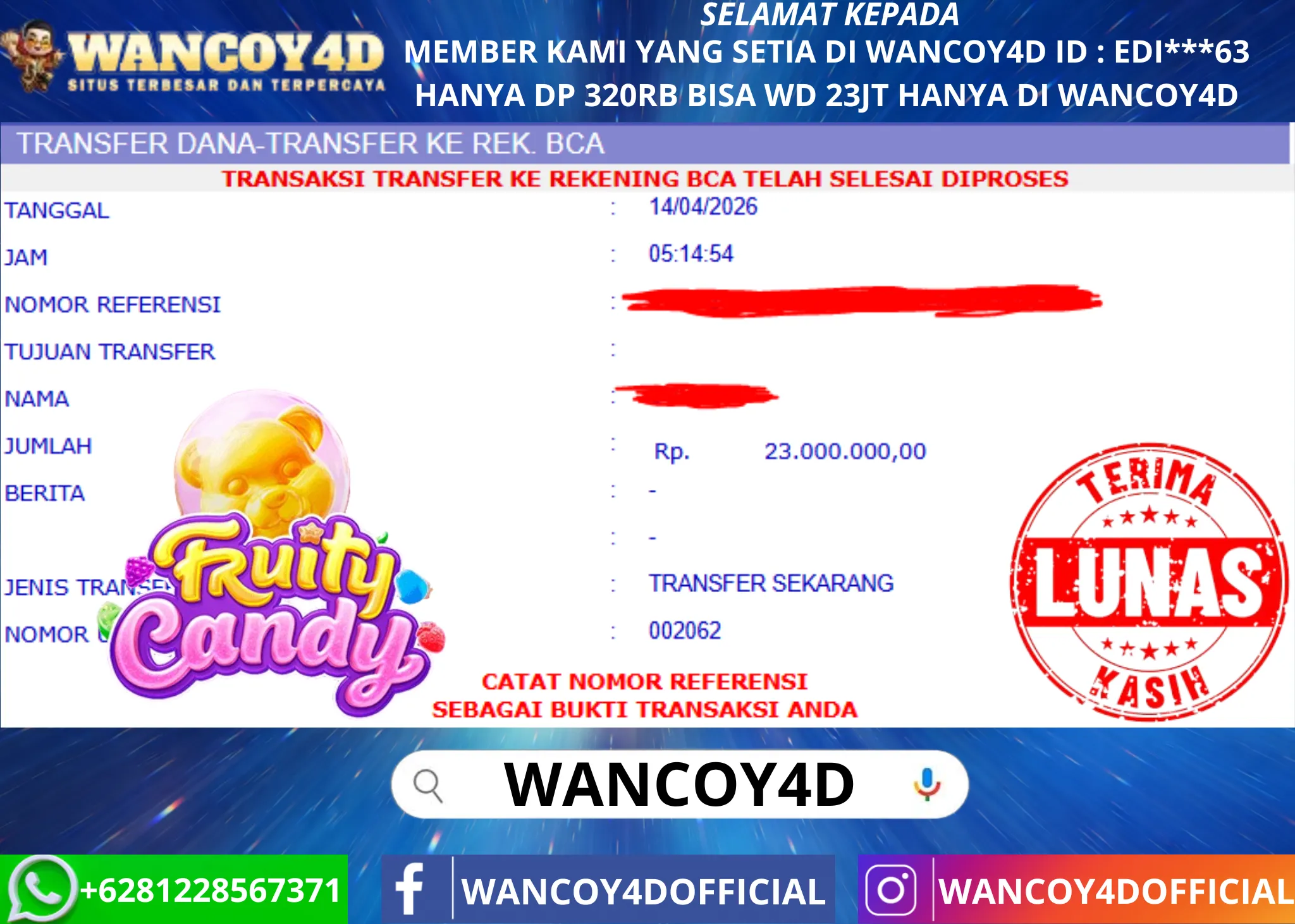 WANCOY4D FRUITY CANDY PG SOFT RP.23.000.000 -LUNAS