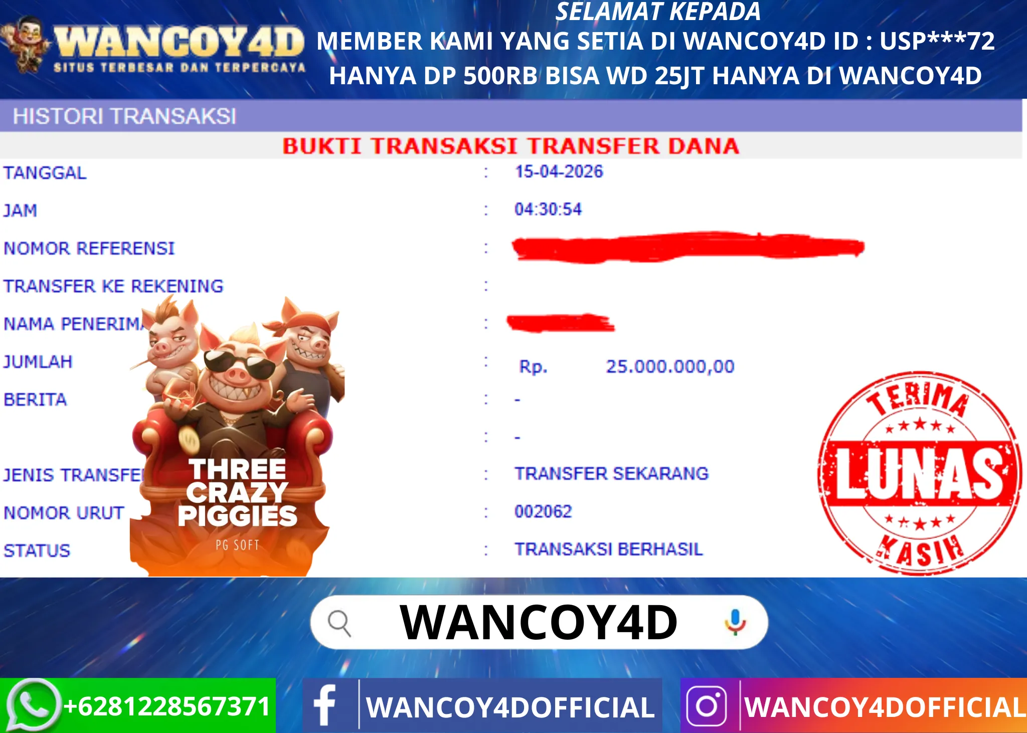 WANCOY4D THREE CRAZY PIGGIES PG SOFT RP.25.000.000 -LUNAS
