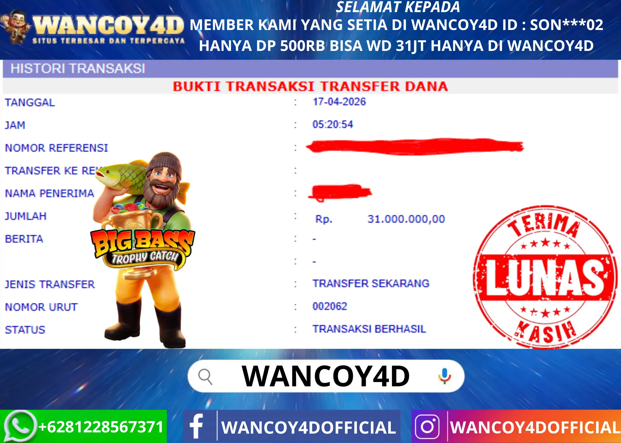 WANCOY4D BIS BASS TROPHY CATCH PRAGMATIC RP.31.000.000 -LUNAS