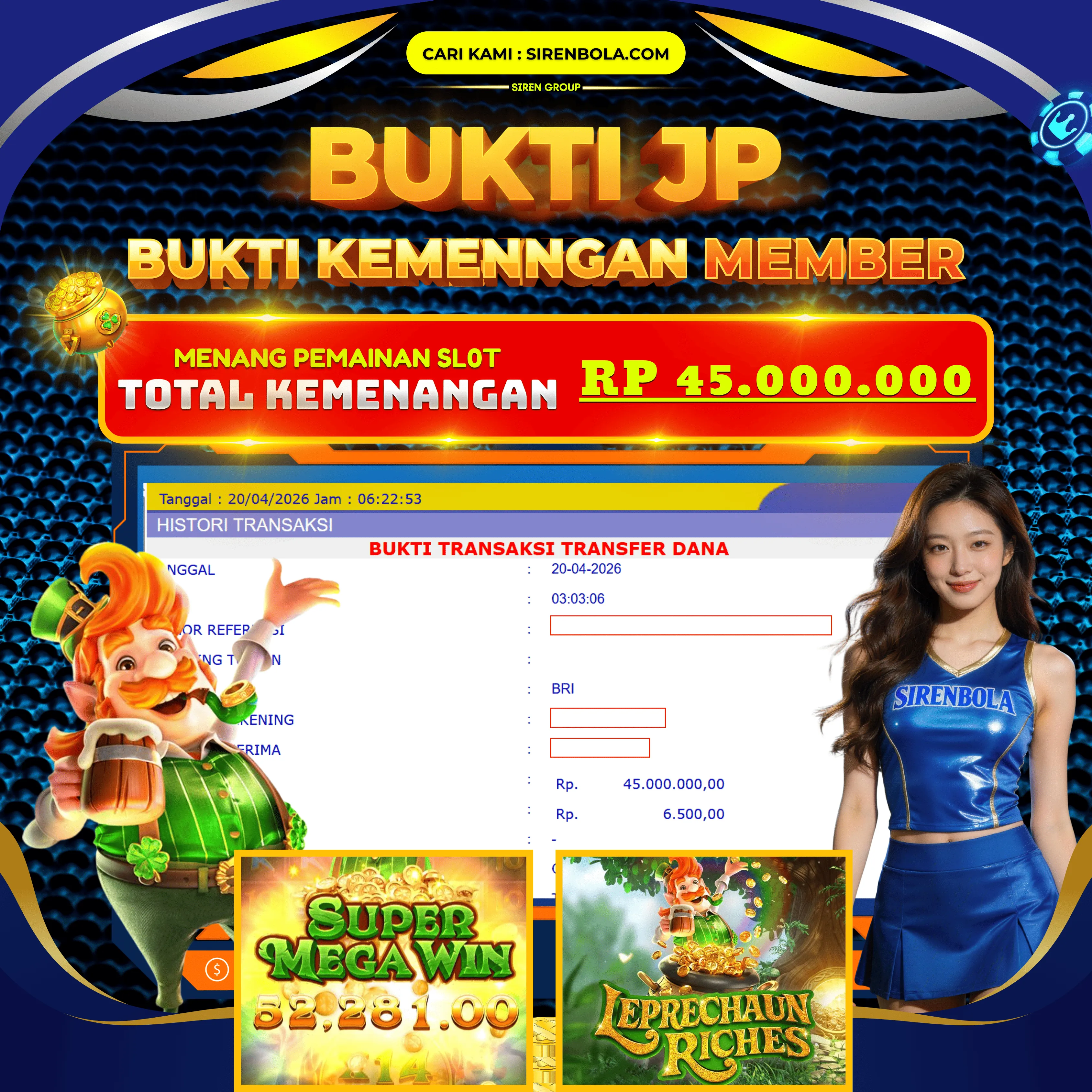 BUKTI JACKPOT 45 JT  LEPRECHAUN RICHES ( 20 APRIL 2026 ) LUNAS...