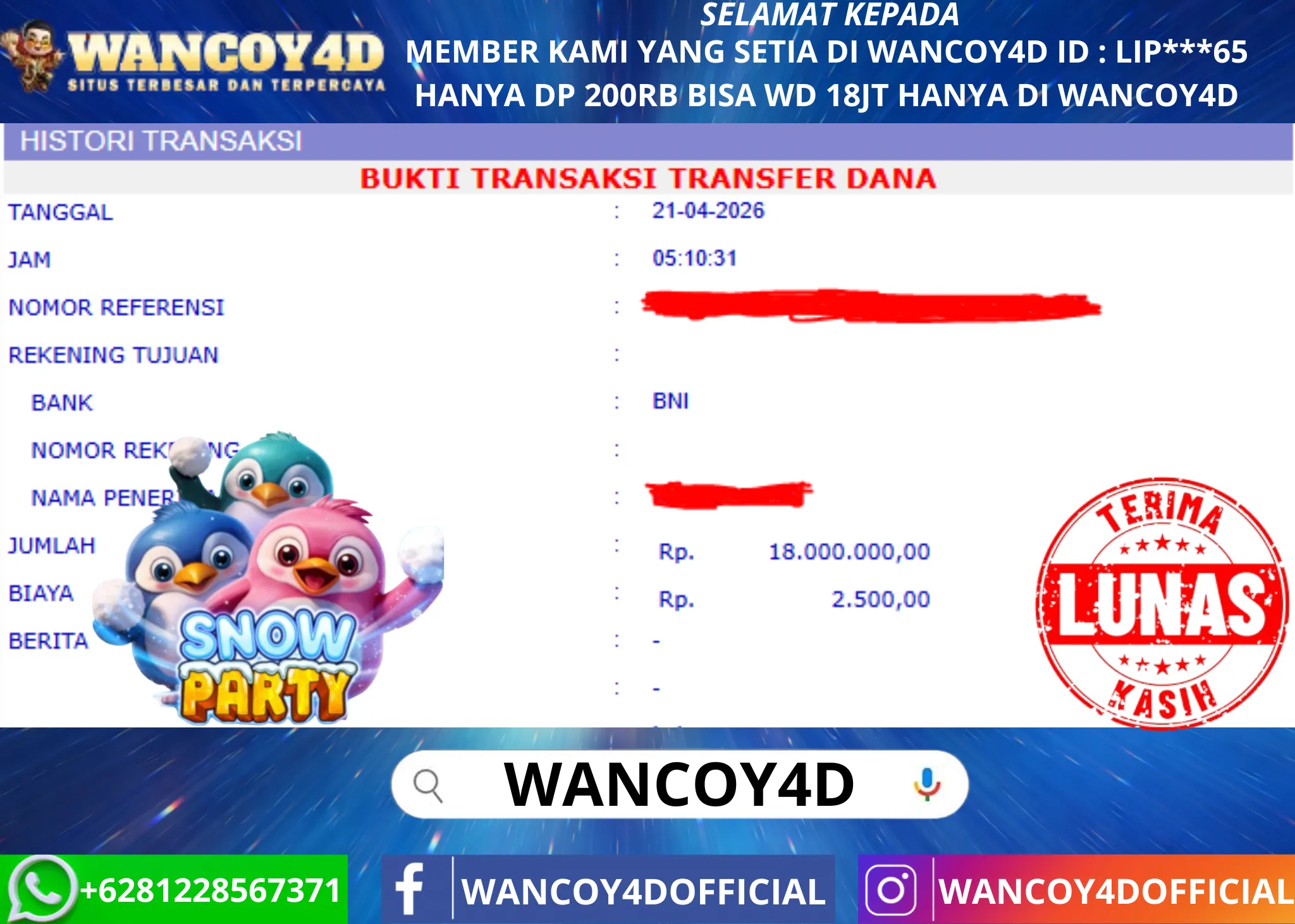 WANCOY4D SNOW PARTY PRAGMATIC RP.18.000.000 -LUNAS