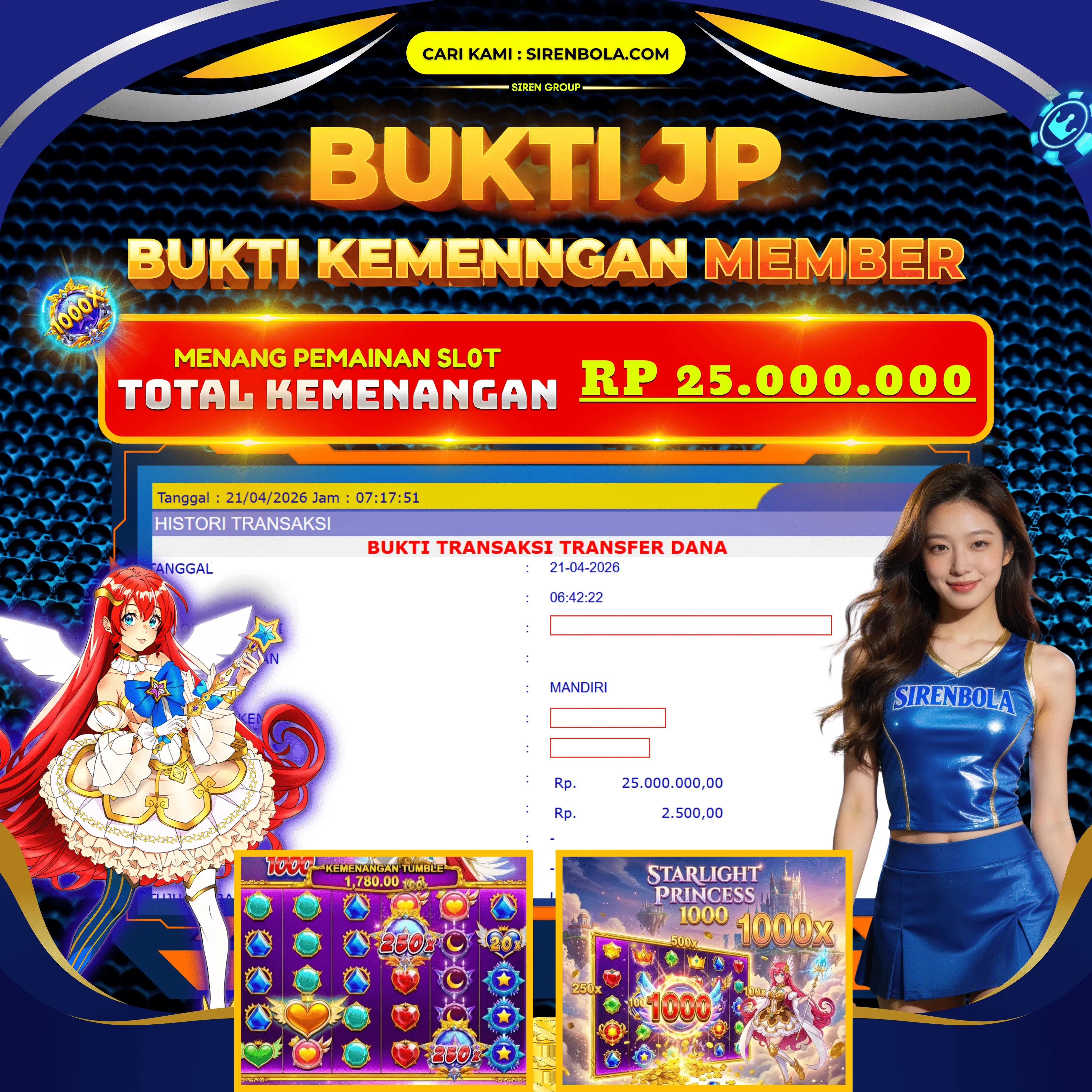 BUKTI JACKPOT 25 JT  STARLIGHT PRINCESS 1000 ( 21 APRIL 2026 ) LUNAS...