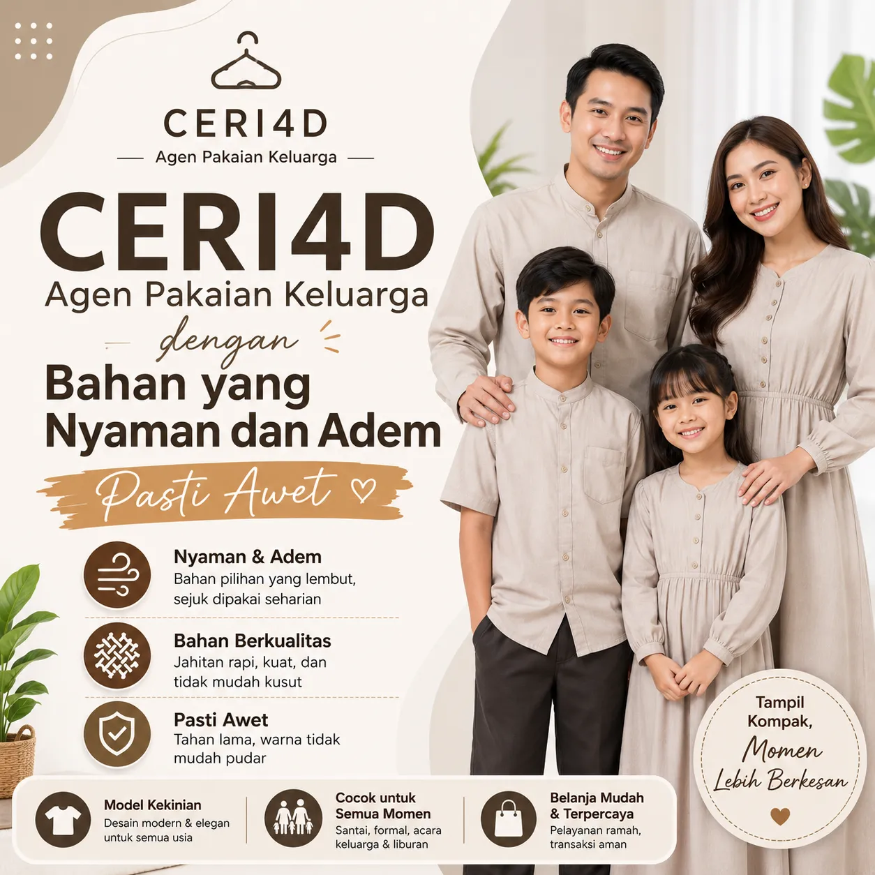 CERI4D | Agen Pakaian Keluarga dengan Bahan yang Nyaman dan Adem Pasti Awet