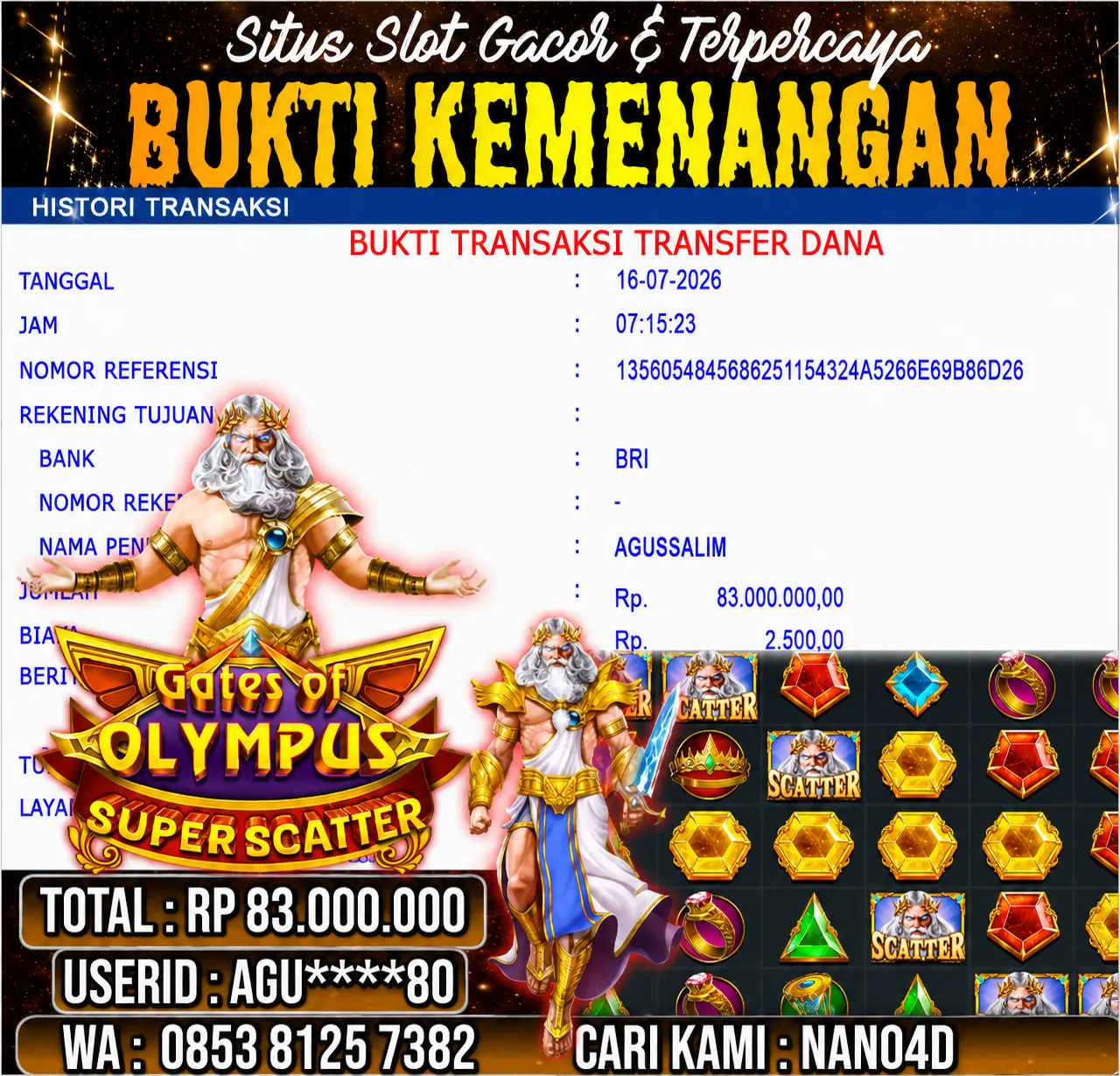 Bukti Jackpot & Pembayaran Nano4d Bandar Togel & Slot ! 310