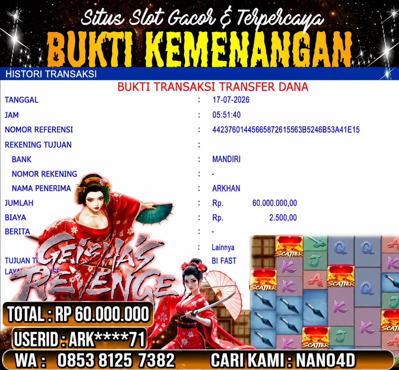 Bukti Jackpot & Pembayaran Nano4d Bandar Togel & Slot ! 311