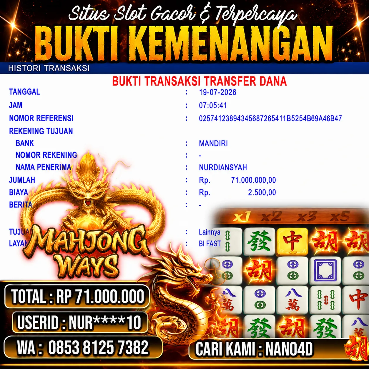 Bukti Jackpot & Pembayaran Nano4d Bandar Togel & Slot ! 313