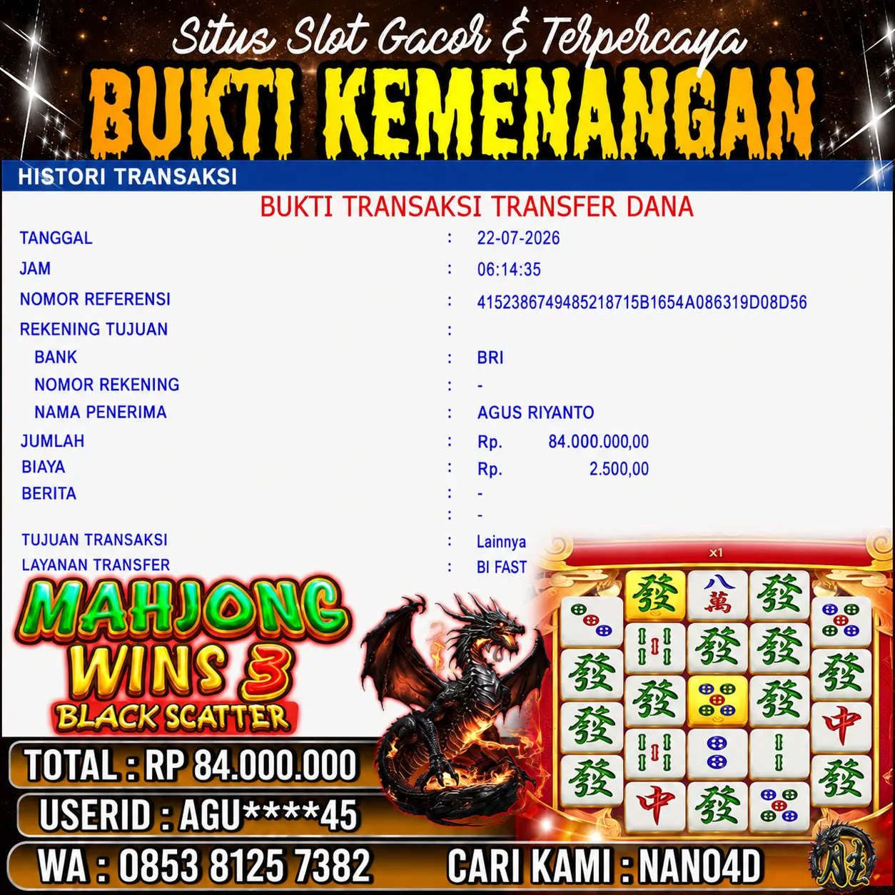 Bukti Jackpot & Pembayaran Nano4d Bandar Togel & Slot ! 316
