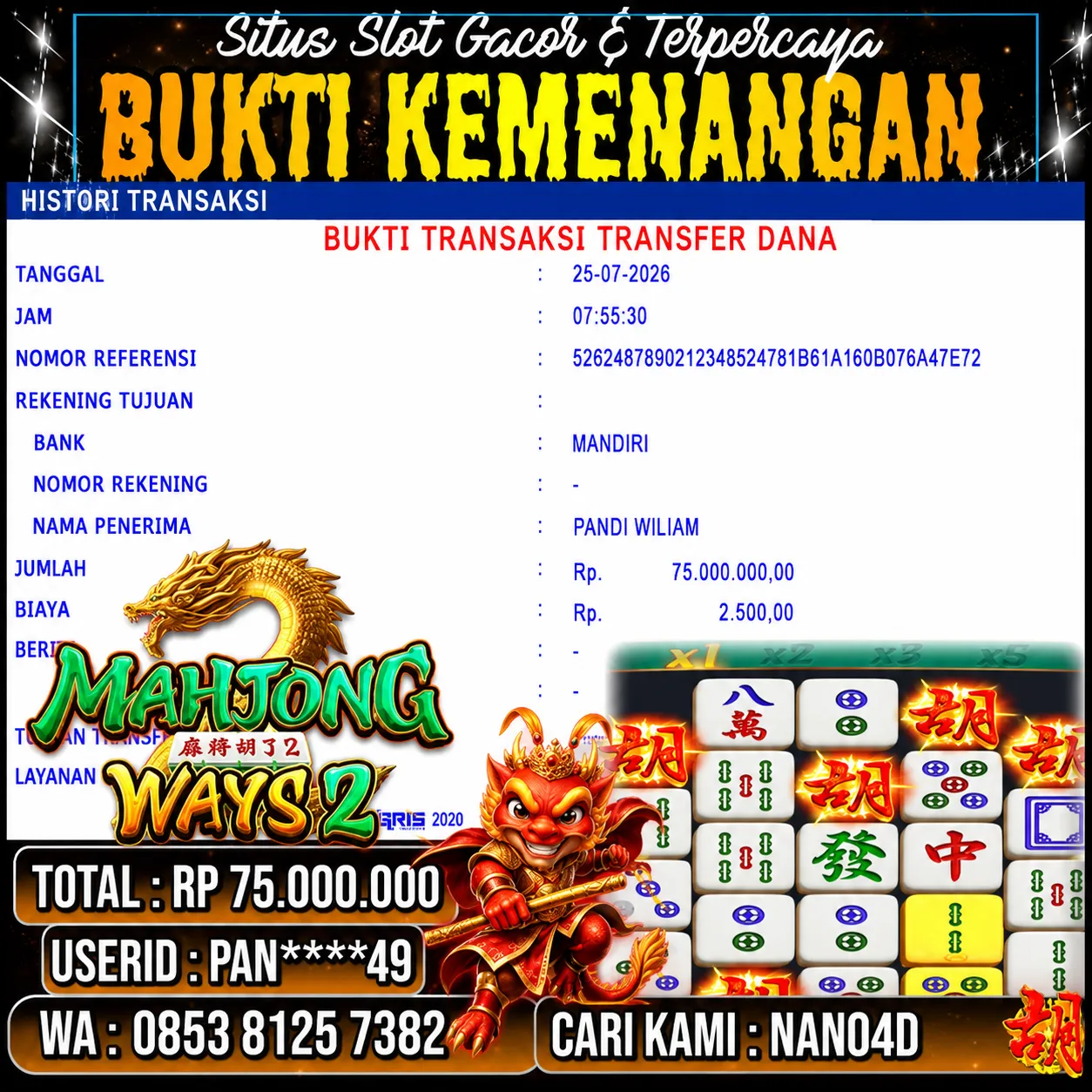 Bukti Jackpot & Pembayaran Nano4d Bandar Togel & Slot ! 319