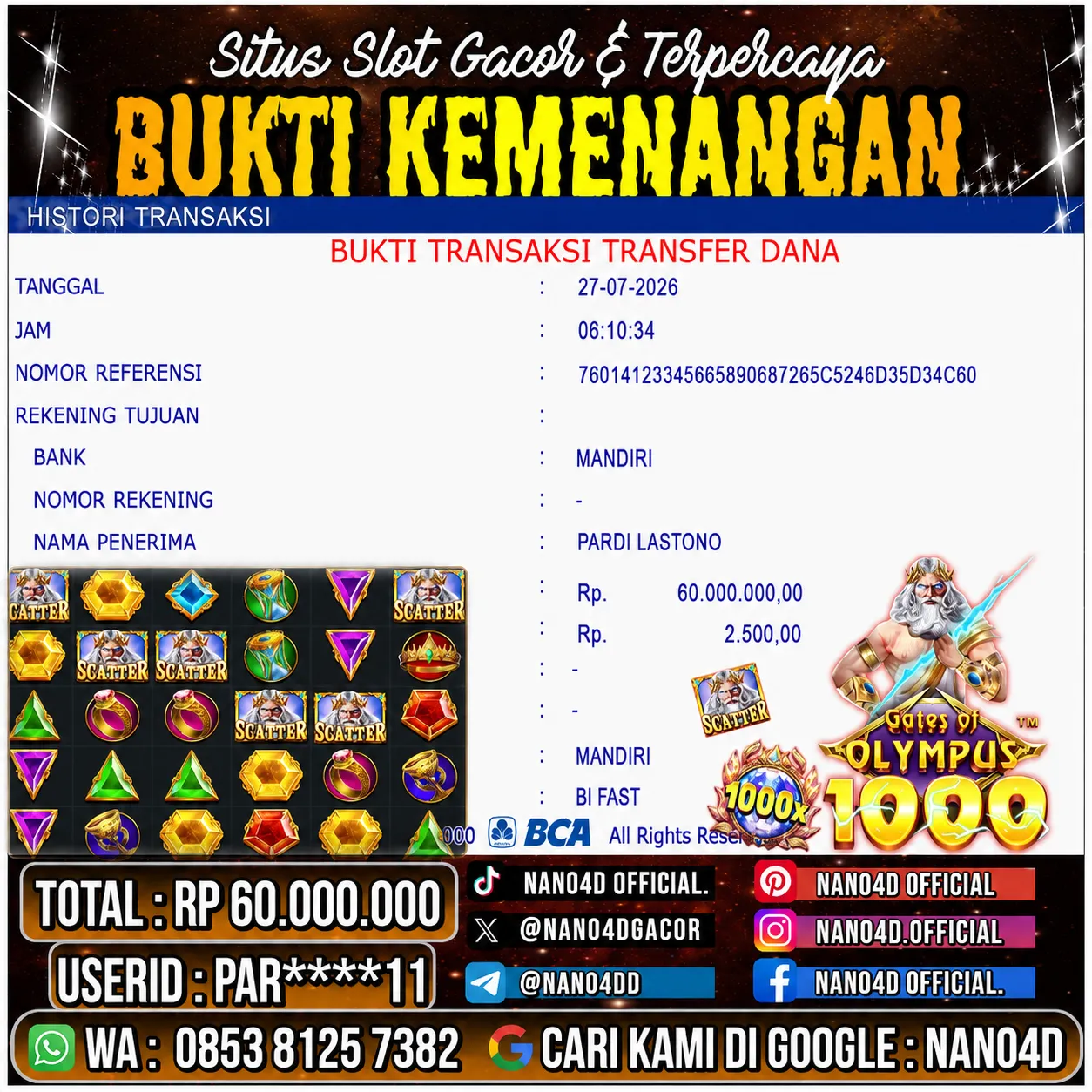 Bukti Jackpot & Pembayaran Nano4d Bandar Togel & Slot ! 321