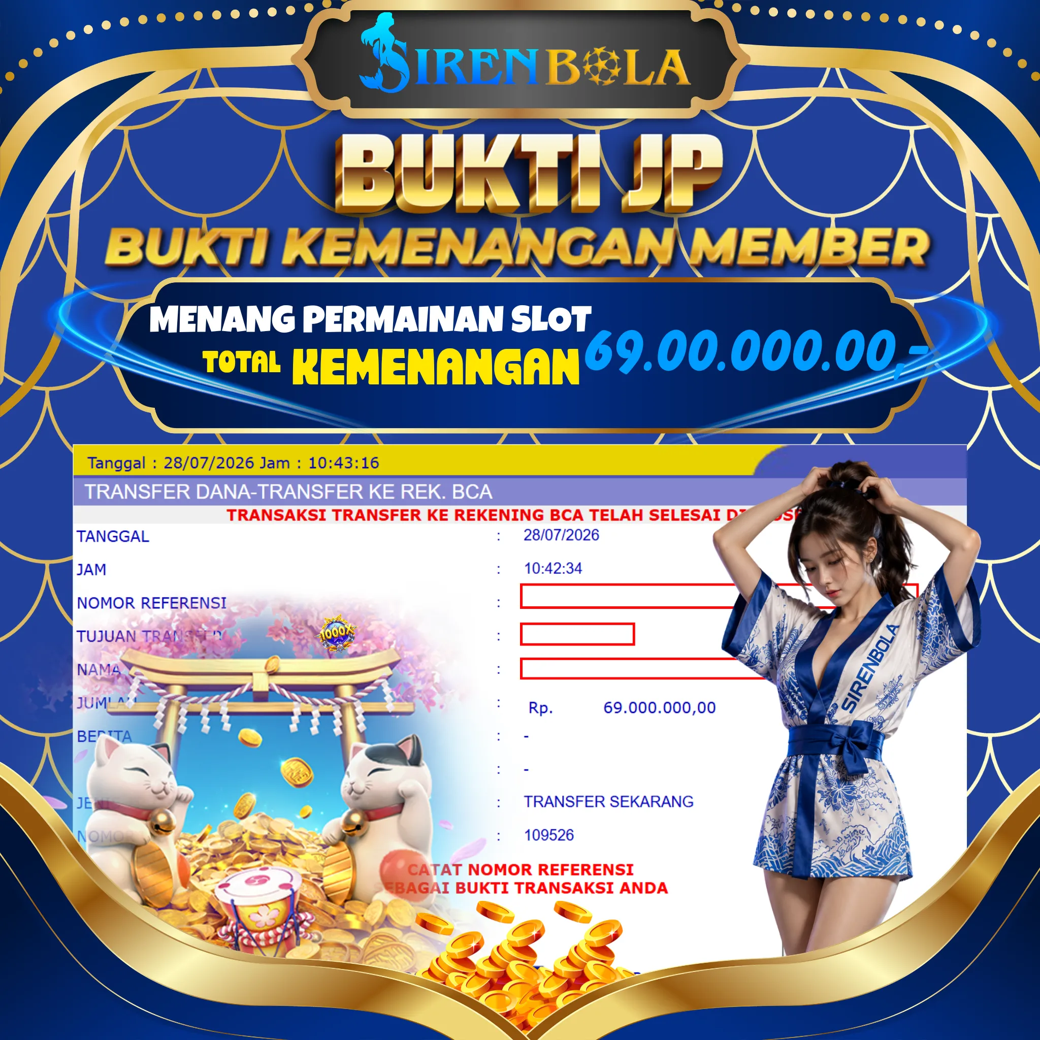 BUKTI JACKPOT 69 JT LUCKY NEKO ( 28 JULY 2026 ) LUNAS...