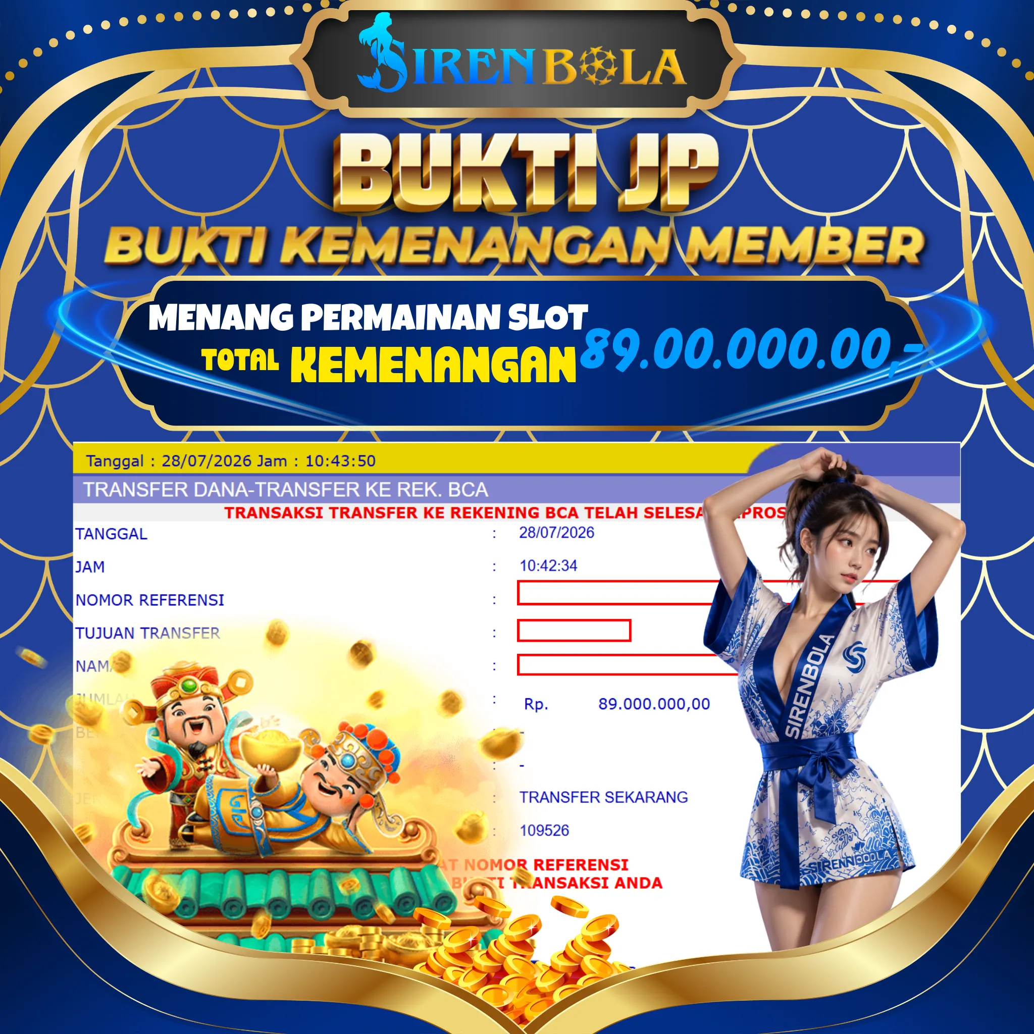 BUKTI JACKPOT 89 JT CAISHEN WINS ( 28 JULY 2026 ) LUNAS...