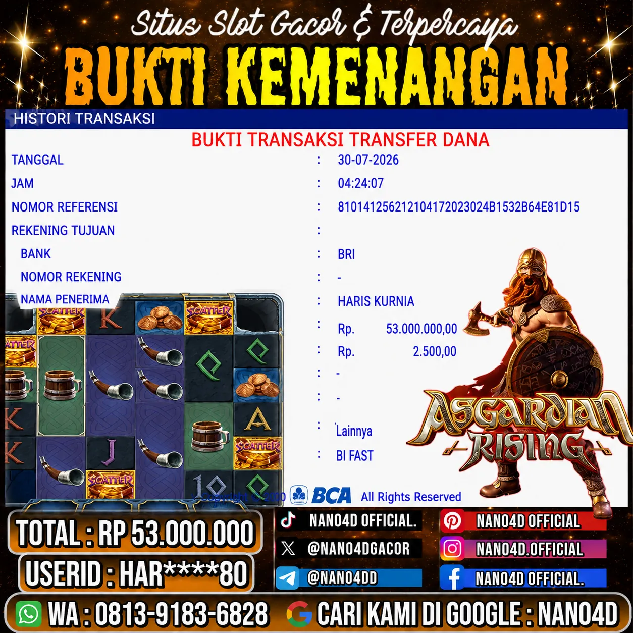 Bukti Jackpot & Pembayaran Nano4d Bandar Togel & Slot ! 324
