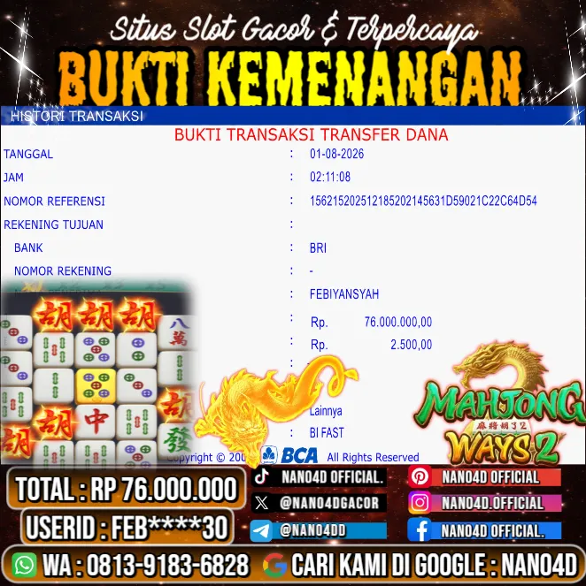 Bukti Jackpot & Pembayaran Nano4d Bandar Togel & Slot ! 326