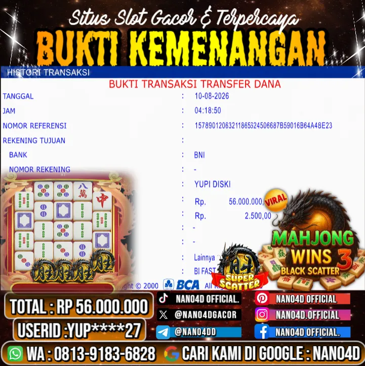 Bukti Jackpot & Pembayaran Nano4d Bandar Togel & Slot ! 334