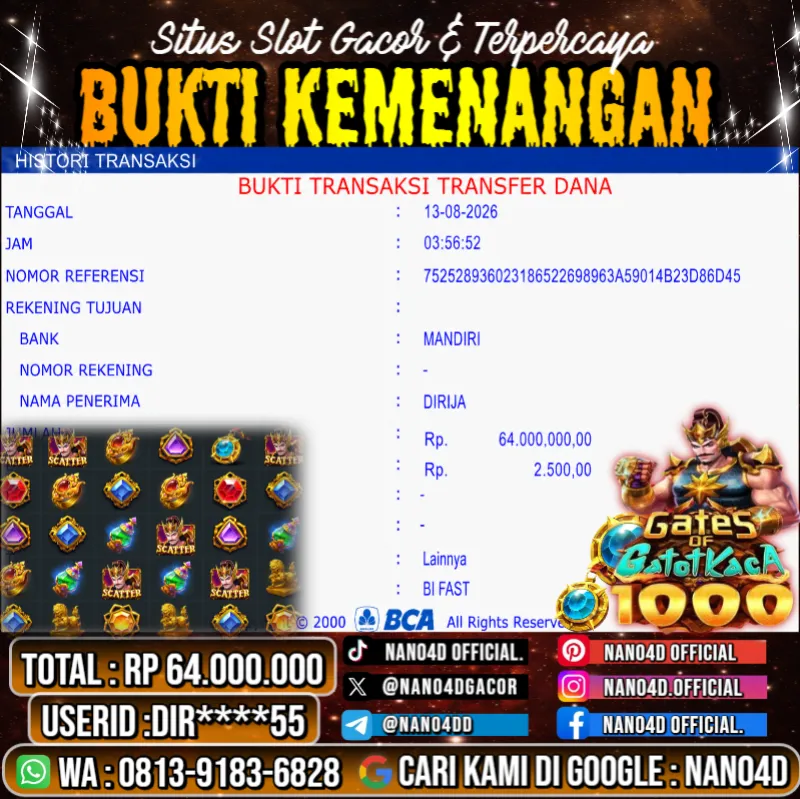 Bukti Jackpot & Pembayaran Nano4d Bandar Togel & Slot ! 337