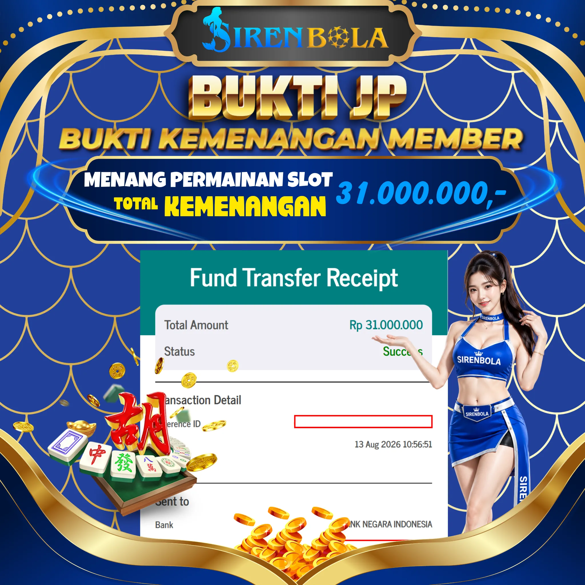 BUKTI JACKPOT 31 JT MAHJONG WAYS ( 13 AGUSTUS 2026 ) LUNAS...