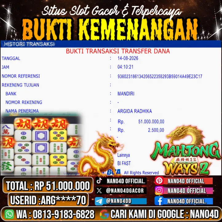 Bukti Jackpot & Pembayaran Nano4d Bandar Togel & Slot ! 338