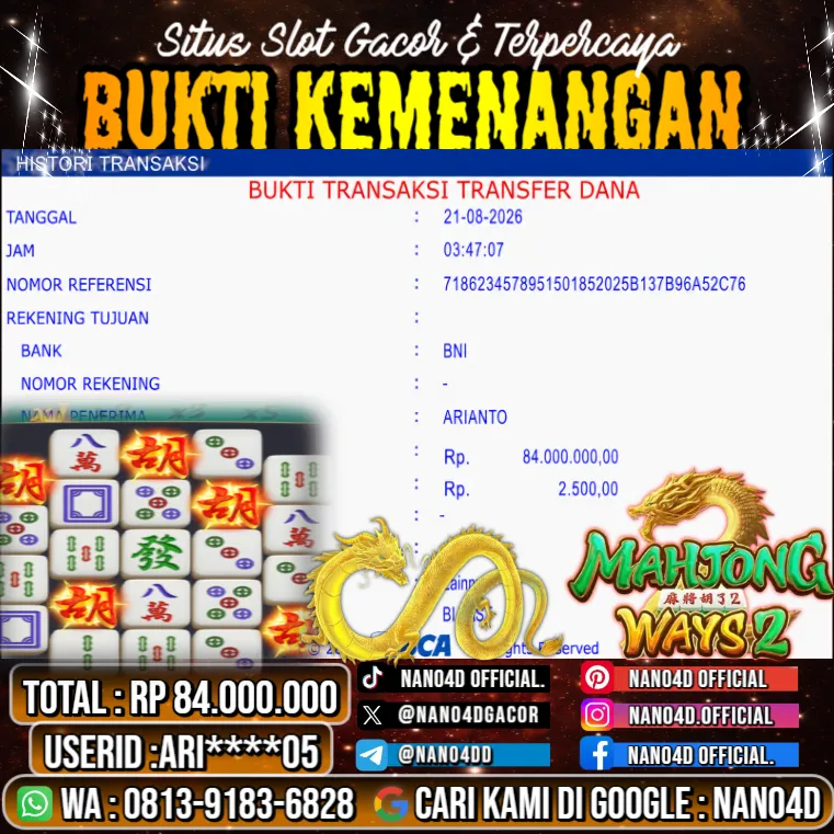 Bukti Jackpot & Pembayaran Nano4d Bandar Togel & Slot ! 345