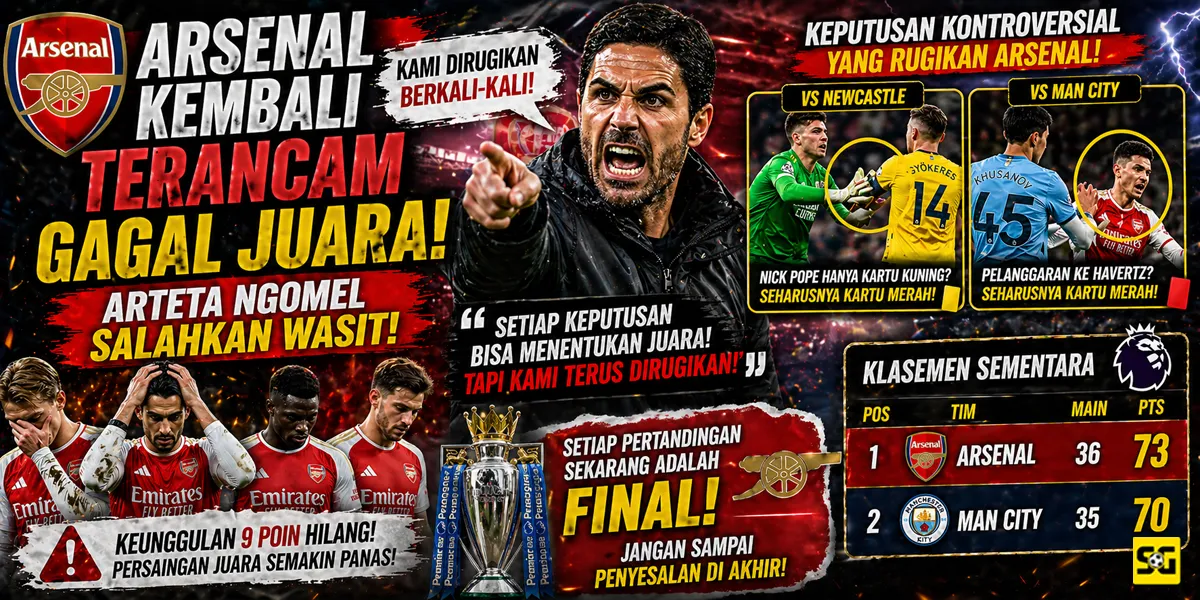 Arsenal Kembali Terancam Gagal Juara Liga Inggris, Arteta Ngomel Salahkan Wasit