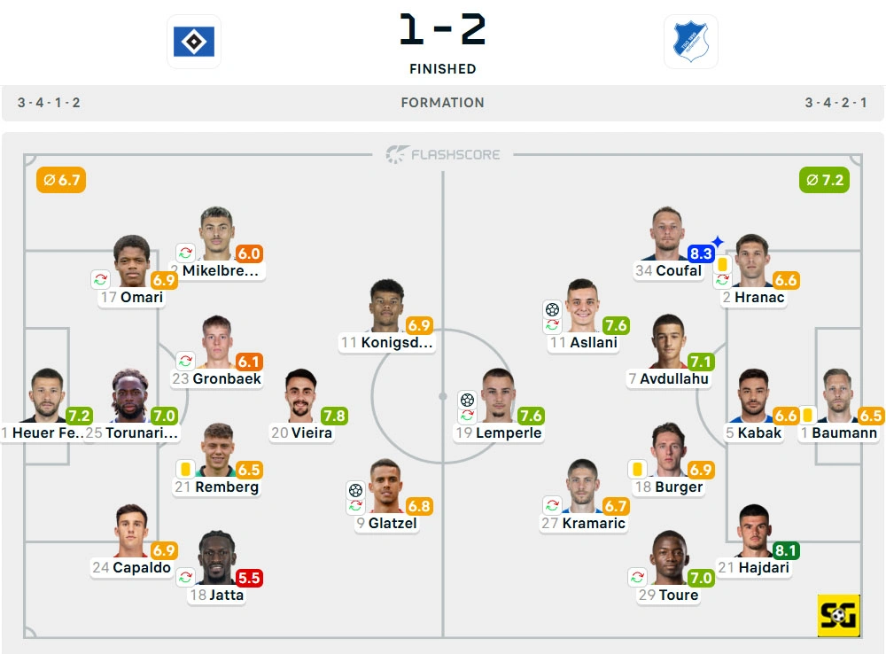 Line-Up Hamburger SV vs. Hoffenheim
