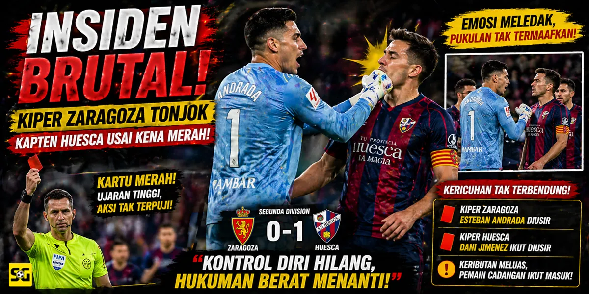 Insiden Brutal! Kiper Zaragoza Tonjok Kapten Huesca Usai Terkena Kartu Merah