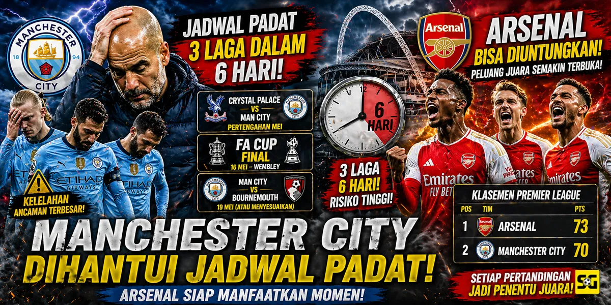 Manchester City Dihantui Jadwal Padat di Akhir Musim, Arsenal Bisa Diuntungkan